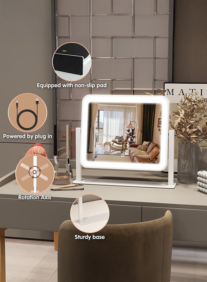 والالا مرآة زينة مع أضواء، مرآة مكياج بإضاءة 35×30×1.5 سم، سطح طاولة، لمسة ذكية مع إضاءة ثلاثية الألوان، قابلة للتعتيم، قابلة للدوران، لسطح طاولة الزينة. - Image 5