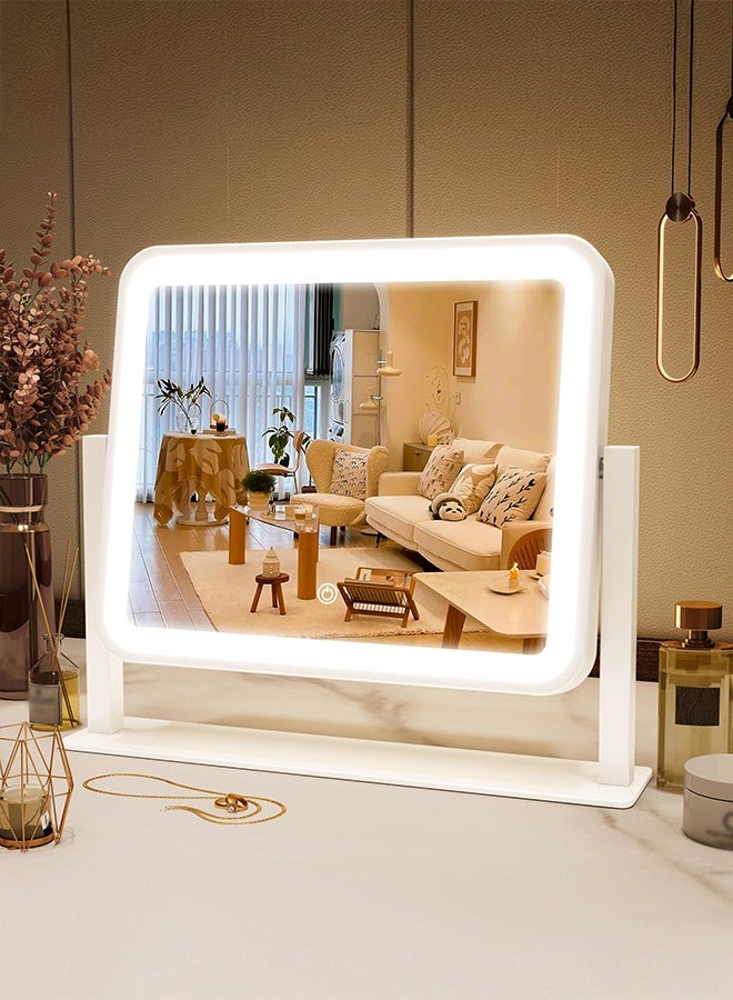 والالا مرآة زينة مع أضواء، مرآة مكياج بإضاءة 35×30×1.5 سم، سطح طاولة، لمسة ذكية مع إضاءة ثلاثية الألوان، قابلة للتعتيم، قابلة للدوران، لسطح طاولة الزينة. - Image 1