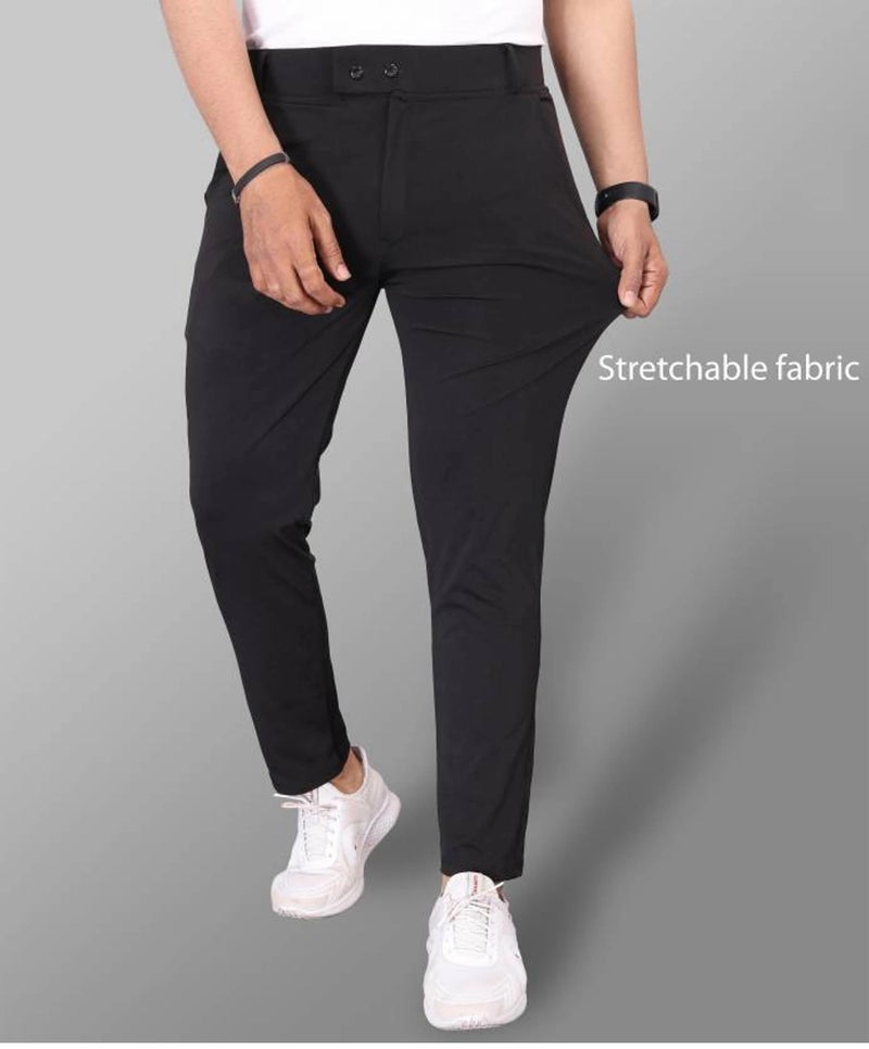 NoseQueen Men's Slim Fit Cargo Trousers | Stretchable Formal Men Trousers | Stylish Slim Fit Trouser for Men | Polycotton Knitted Fabric Pant for Man Black - Image 3