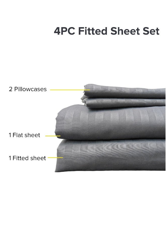 Noon East King Size 4Pc Fitted Sheet Set | Soft Microfiber Material | Embossed Stripe Dark Grey Color | 1 Fitted Sheet 180 X 200 Cm With 40 Cm Deep Pocket, 1 Flat Sheet 260 X 280 Cm, 2 Pillow Cases 50 X 100 Cm | Suitable For King Size Mattress - Image 5