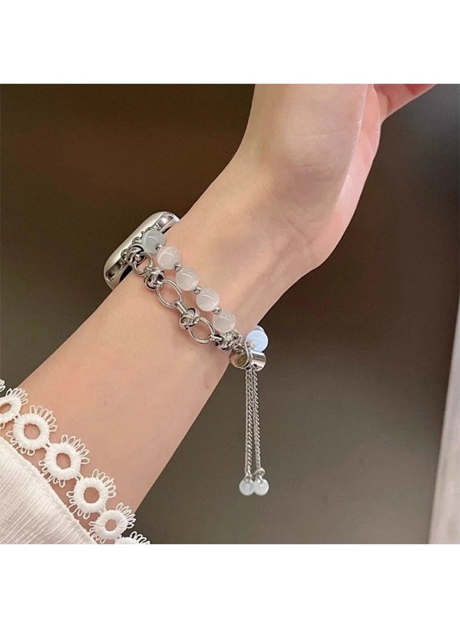 Women Elastic Bracelet for iWatch Metal Chain Watch Band S8 7 6 SE 5 Watch  Metal Agate Pearl Strap - Image 2