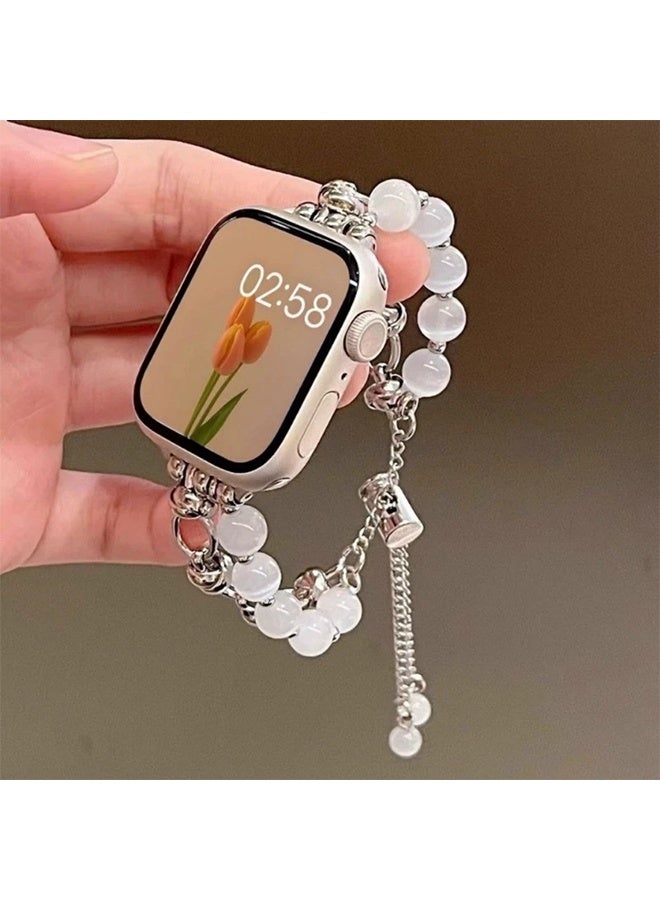 Women Elastic Bracelet for iWatch Metal Chain Watch Band S8 7 6 SE 5 Watch  Metal Agate Pearl Strap - Image 3