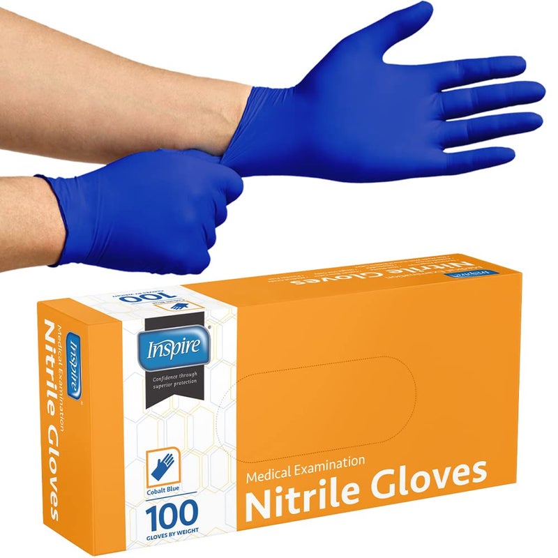 Inspire Cobalt Blue Nitrile Disposable Gloves | 4.5 Nitrile Safety Medical Exam Cooking Cleaning Disposable Gloves (Blue - Box of 100, Small) - Image 1