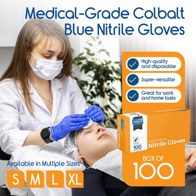 Inspire Cobalt Blue Nitrile Disposable Gloves | 4.5 Nitrile Safety Medical Exam Cooking Cleaning Disposable Gloves (Blue - Box of 100, Small) - Image 2