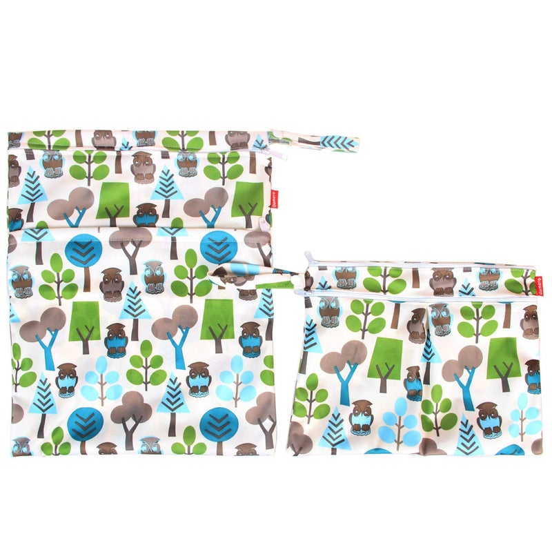Damero 2pcs Travel Wet and Dry Bag, Reusable Wet Bags Organizer with Two Zippered Pocket for Cloth Diaper, Pumping Parts, Swimsuit and Gym, Green Forest - Image 4