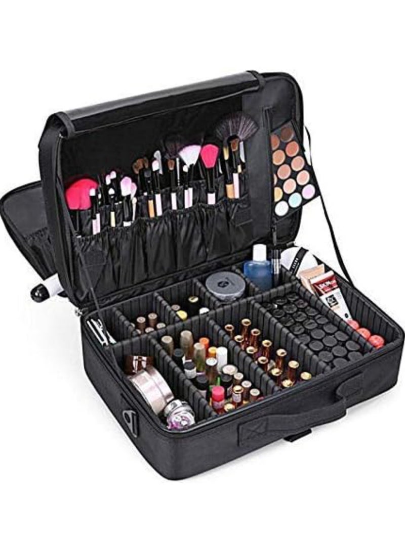 حقيبة مكياج ذات سعة كبيرة مكونة من 3 طبقات لتنظيم مستحضرات التجميل وحقيبة فرش وحقيبة قطار للمكياج وصندوق فناني الماكياج لتجعيد الشعر وفرد الشعر ومجموعة فرش مستحضرات التجميل - Image 1