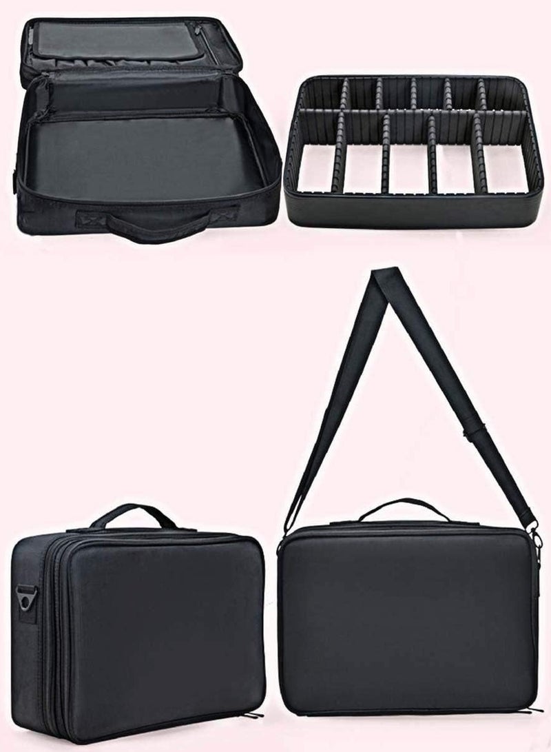 حقيبة مكياج ذات سعة كبيرة مكونة من 3 طبقات لتنظيم مستحضرات التجميل وحقيبة فرش وحقيبة قطار للمكياج وصندوق فناني الماكياج لتجعيد الشعر وفرد الشعر ومجموعة فرش مستحضرات التجميل - Image 2