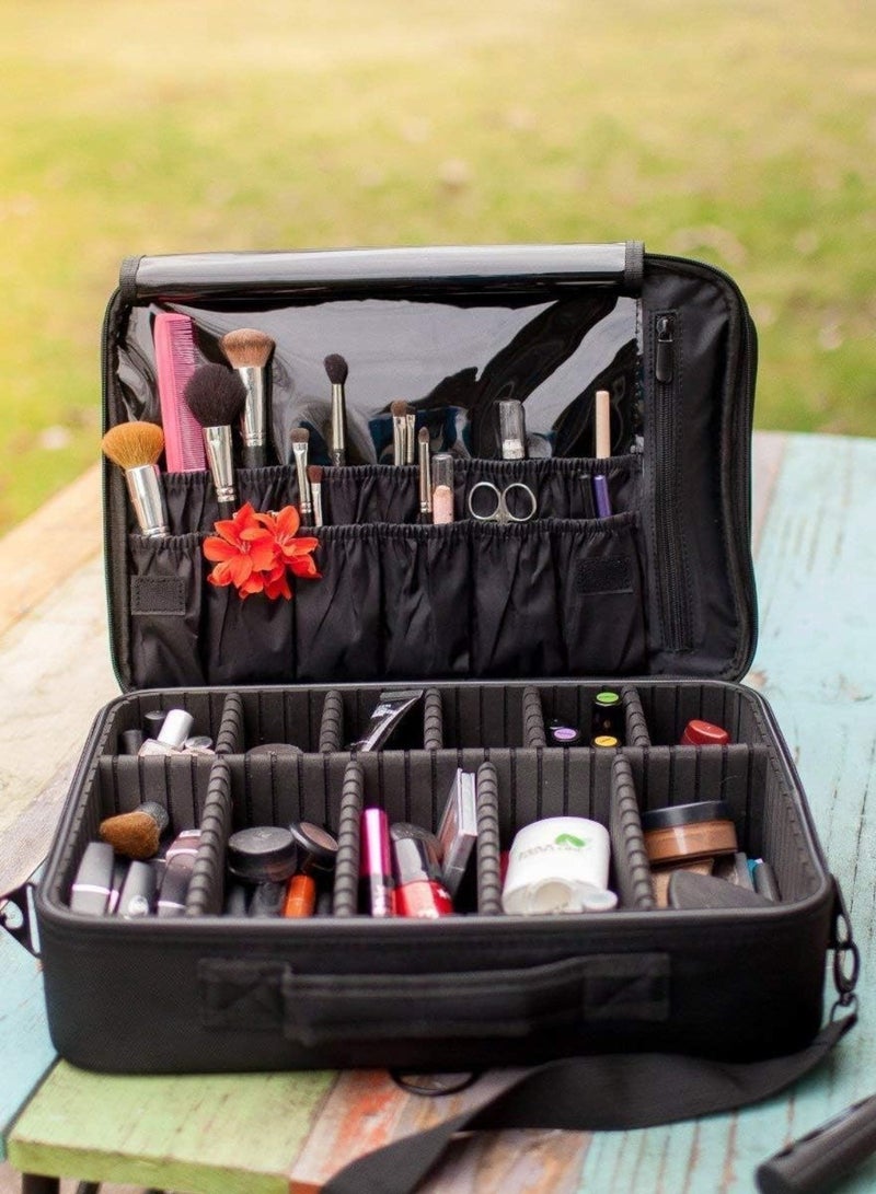 حقيبة مكياج ذات سعة كبيرة مكونة من 3 طبقات لتنظيم مستحضرات التجميل وحقيبة فرش وحقيبة قطار للمكياج وصندوق فناني الماكياج لتجعيد الشعر وفرد الشعر ومجموعة فرش مستحضرات التجميل - Image 5