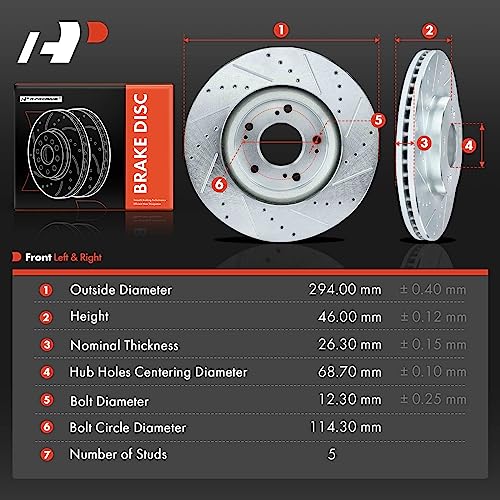 A-Premium 11.57 inch (294mm) Front Drilled and Slotted Disc Brake Rotors Compatible with Select Jeep, Chrysler, Mitsubishi and Dodge Models - Compass, Patriot, 200, Sebring, Outlander, Lancer, Eclipse - Image 5