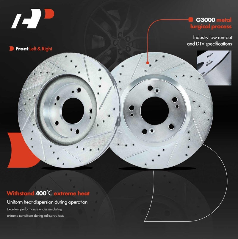 A-Premium 11.57 inch (294mm) Front Drilled and Slotted Disc Brake Rotors Compatible with Select Jeep, Chrysler, Mitsubishi and Dodge Models - Compass, Patriot, 200, Sebring, Outlander, Lancer, Eclipse - Image 3