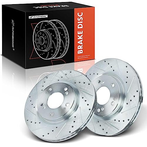 A-Premium 11.57 inch (294mm) Front Drilled and Slotted Disc Brake Rotors Compatible with Select Jeep, Chrysler, Mitsubishi and Dodge Models - Compass, Patriot, 200, Sebring, Outlander, Lancer, Eclipse - Image 1