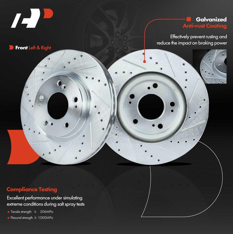 A-Premium 11.57 inch (294mm) Front Drilled and Slotted Disc Brake Rotors Compatible with Select Jeep, Chrysler, Mitsubishi and Dodge Models - Compass, Patriot, 200, Sebring, Outlander, Lancer, Eclipse - Image 2