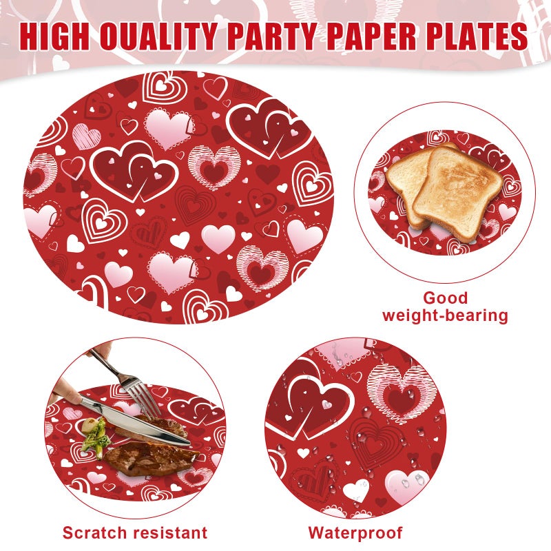 PhyLence 50 Pcs Valentineâ€™s Day Oval Plates â€“ 9" x 11" Red and Pink Heart Disposable Paper Plates for Romantic Dinners, Weddings, Anniversaries, and Valentineâ€™s Parties - Image 3