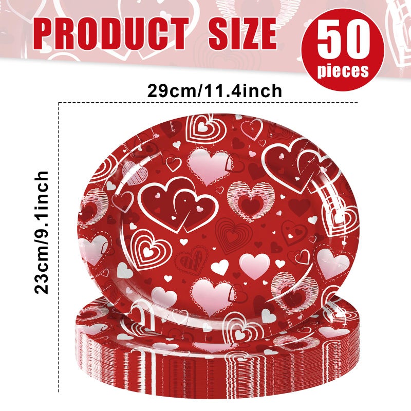 PhyLence 50 Pcs Valentineâ€™s Day Oval Plates â€“ 9" x 11" Red and Pink Heart Disposable Paper Plates for Romantic Dinners, Weddings, Anniversaries, and Valentineâ€™s Parties - Image 2