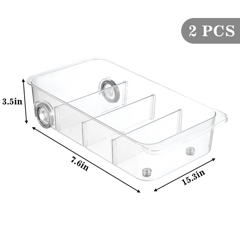 MineSign 2Pack Roll Out Fridge Caddy Bins Pull Out Drawer with Wheels Refrigerator Organizer Bins with Handles Divided Fruit Caddy for Fridge Pantry Cabinet Storage Cans Drinks - Image 2