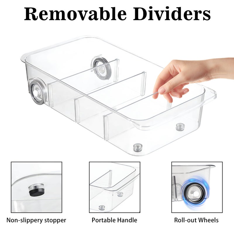 MineSign 2Pack Roll Out Fridge Caddy Bins Pull Out Drawer with Wheels Refrigerator Organizer Bins with Handles Divided Fruit Caddy for Fridge Pantry Cabinet Storage Cans Drinks - Image 3