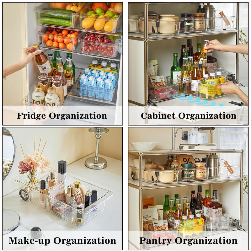 MineSign 2Pack Roll Out Fridge Caddy Bins Pull Out Drawer with Wheels Refrigerator Organizer Bins with Handles Divided Fruit Caddy for Fridge Pantry Cabinet Storage Cans Drinks - Image 4