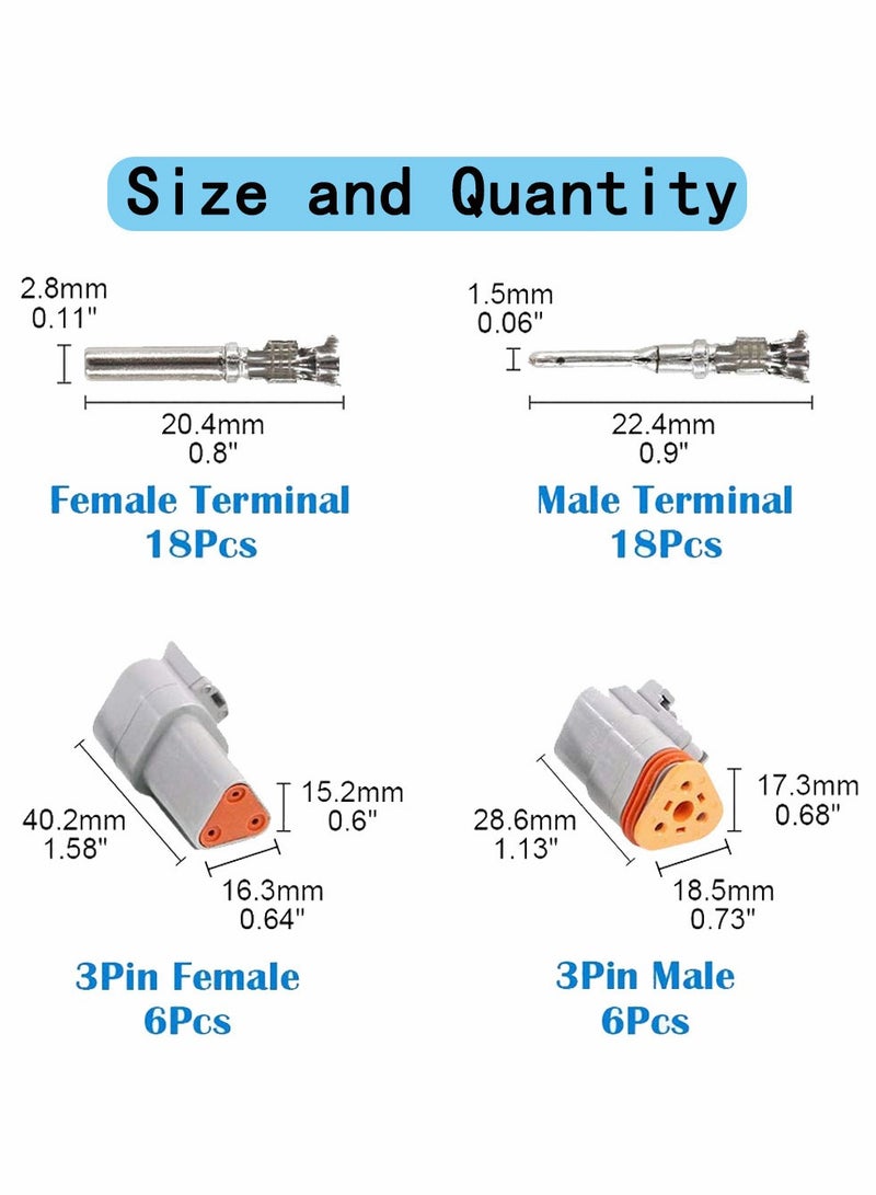 Loquat DT Connector 3 Pin Gray Waterproof Electrical Wire Plug 42PC Way Sealed Male and Female for Motorcycle Scooter Car Truck Boats - Image 4
