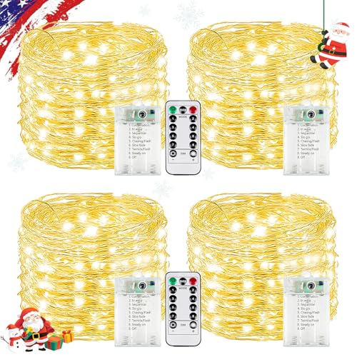 4Pack 80FT 240LED Fairy Lights Battery Operated with Remote  Timer  8 Modes Twinkle String Lights Battery Powered Indoor Outdoor Waterproof for Bedroom Wedding Classroom Christmas Dcor