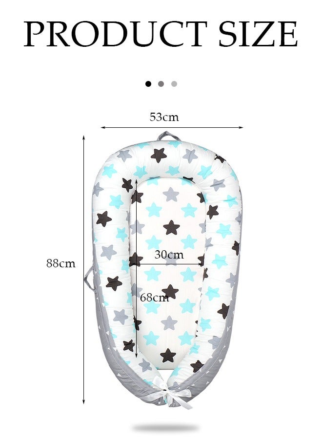 DUNISO سرير أطفال محمول، سرير قطن مطبوع برسوم كرتونية، سرير أطفال بيوميمتيك، قابل للفك، مع مقبض، مناسب للمواليد الجدد من عمر 0 إلى 12 شهرًا، 90*50 سم - Image 2