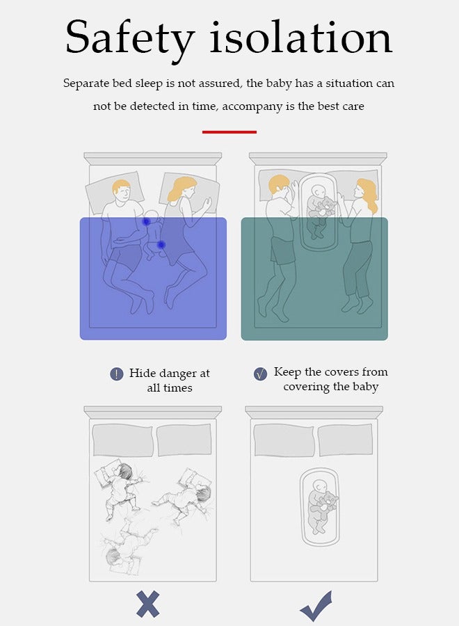 DUNISO سرير أطفال محمول، سرير قطن مطبوع برسوم كرتونية، سرير أطفال بيوميمتيك، قابل للفك، مع مقبض، مناسب للمواليد الجدد من عمر 0 إلى 12 شهرًا، 90*50 سم - Image 4