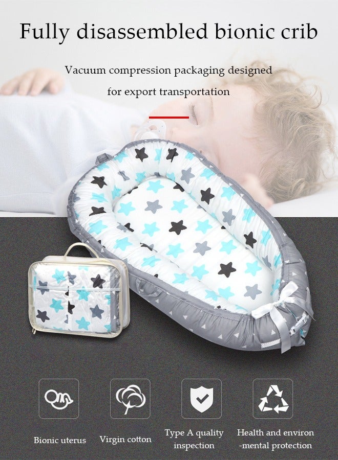 DUNISO سرير أطفال محمول، سرير قطن مطبوع برسوم كرتونية، سرير أطفال بيوميمتيك، قابل للفك، مع مقبض، مناسب للمواليد الجدد من عمر 0 إلى 12 شهرًا، 90*50 سم - Image 3