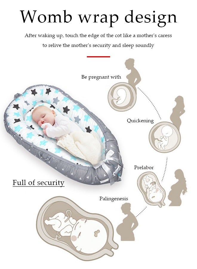 DUNISO سرير أطفال محمول، سرير قطن مطبوع برسوم كرتونية، سرير أطفال بيوميمتيك، قابل للفك، مع مقبض، مناسب للمواليد الجدد من عمر 0 إلى 12 شهرًا، 90*50 سم - Image 5