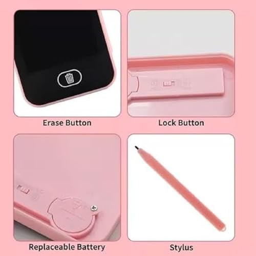 KRySt LCD Writing Tablet Pencil Box for Kids – Multi-Functional Drawing Board Case with Erase Button and Stationery Storage for School and Home Use (Pink) - Image 3
