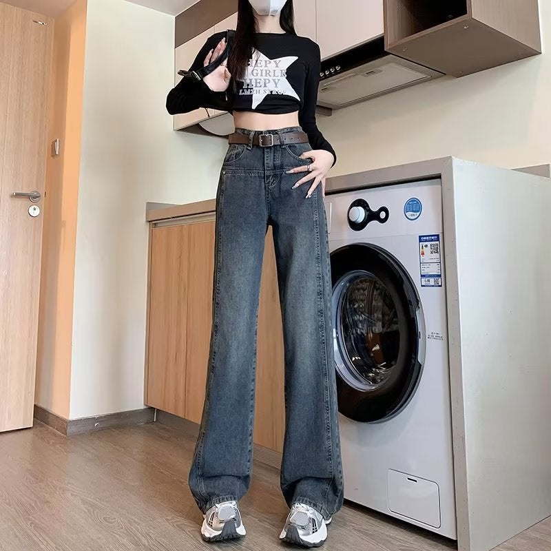 Women's High Waist Wide Leg Vintage Distressed Denim Jeans - Image 1