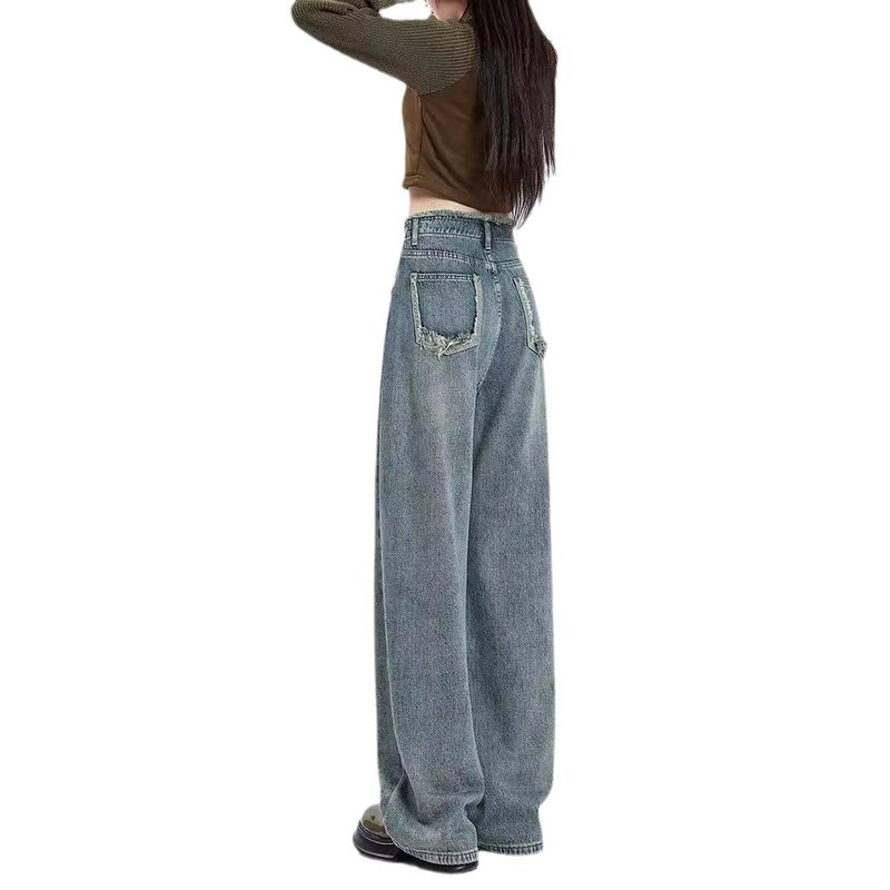 Women's High Waist Wide Leg Vintage Distressed Denim Jeans - Image 4