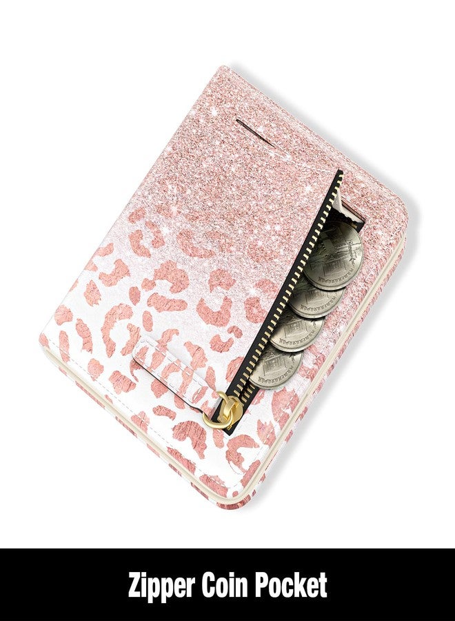 Rouidr Womens Wallet, RFID Small Wallet for Women, Cute Slim Bifold Leather Pocket Credit Card Wallet Ladies Mini Purse with Zipper Coin Pocket & ID Window, Pink Leopard, 4.29 x 3.58 x 0.59 inches - Image 4