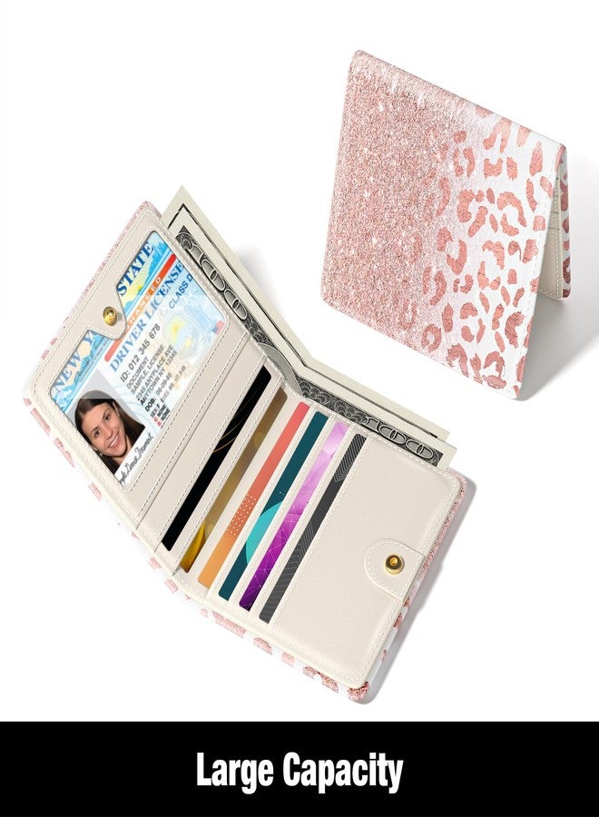 Rouidr Womens Wallet, RFID Small Wallet for Women, Cute Slim Bifold Leather Pocket Credit Card Wallet Ladies Mini Purse with Zipper Coin Pocket & ID Window, Pink Leopard, 4.29 x 3.58 x 0.59 inches - Image 3