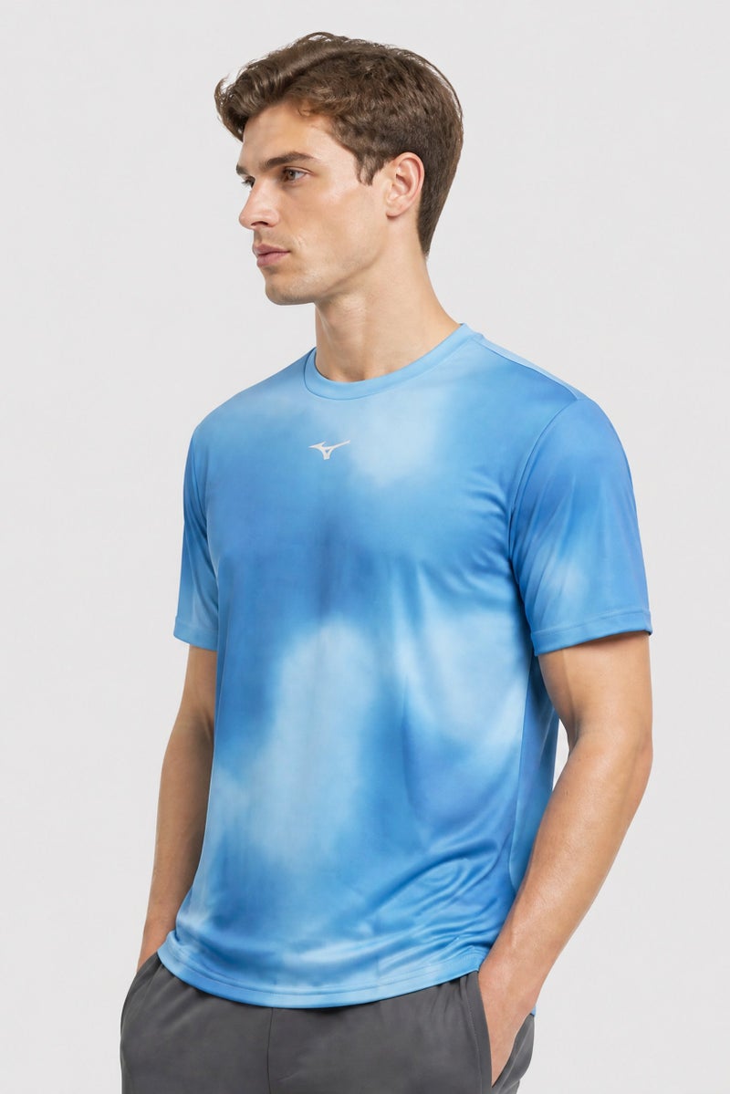 Mizuno Men Sportswear Fit Short Sleeve Brand Logo Training T-Shirt, Blue - Image 3