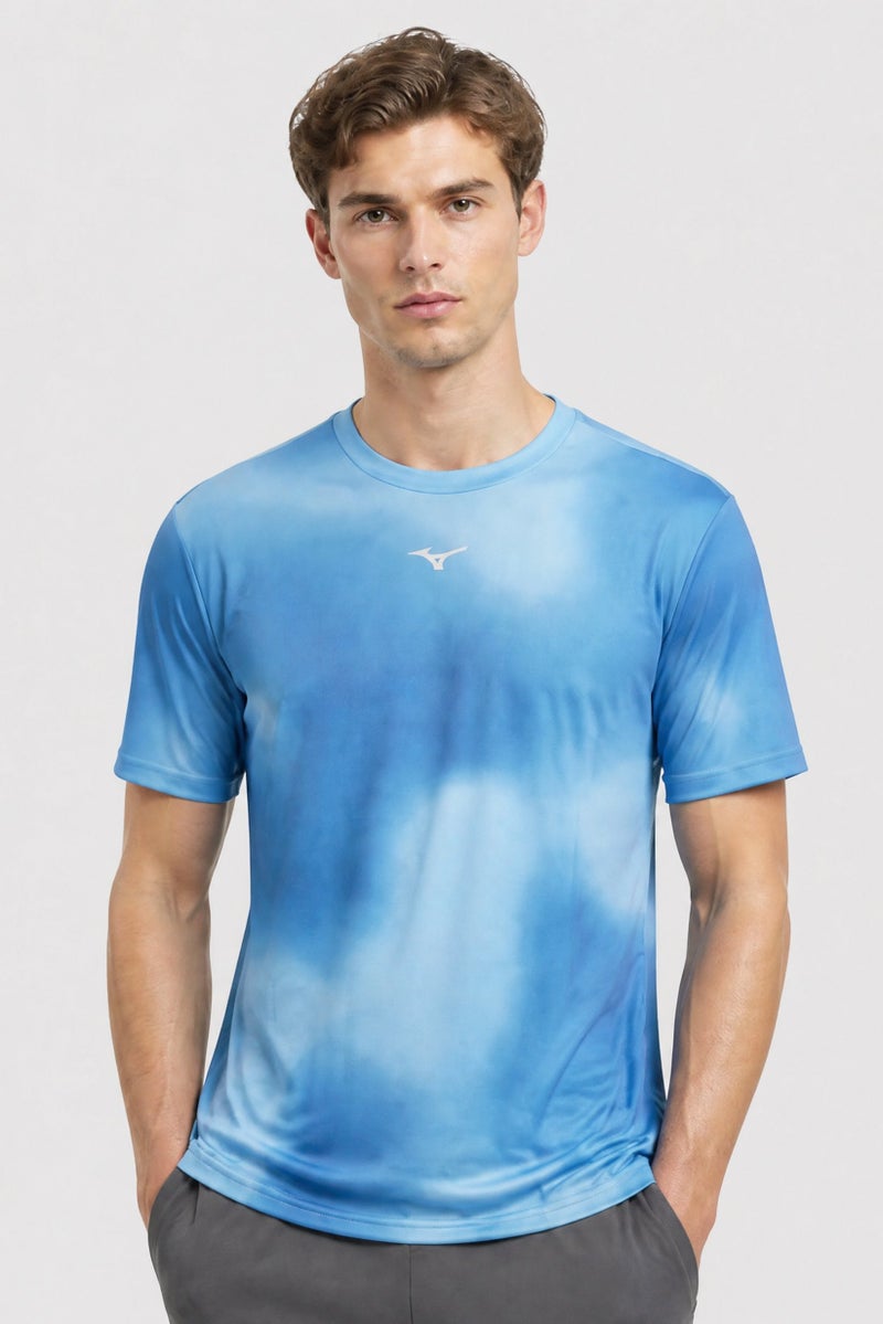 Mizuno Men Sportswear Fit Short Sleeve Brand Logo Training T-Shirt, Blue - Image 1