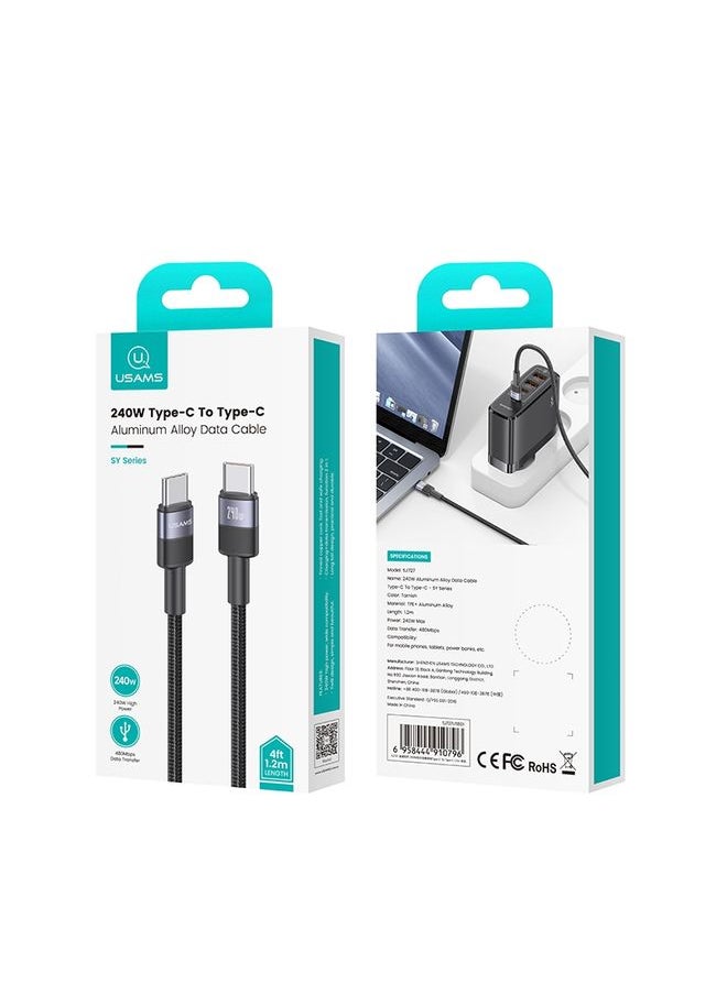 Usams - USAMS SJ727 240W USB-C / Type-C to USB-C / Type-C Aluminum Alloy Data Cable, Length: 1.2m(Tarnish) - Image 1