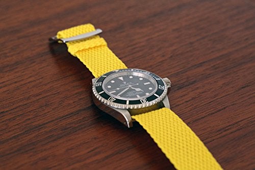 Da Luca Braided Nylon Perlon Watch Strap - Yellow (Polished Buckle) : 24mm - Image 4
