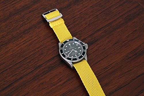 Da Luca Braided Nylon Perlon Watch Strap - Yellow (Polished Buckle) : 24mm - Image 5