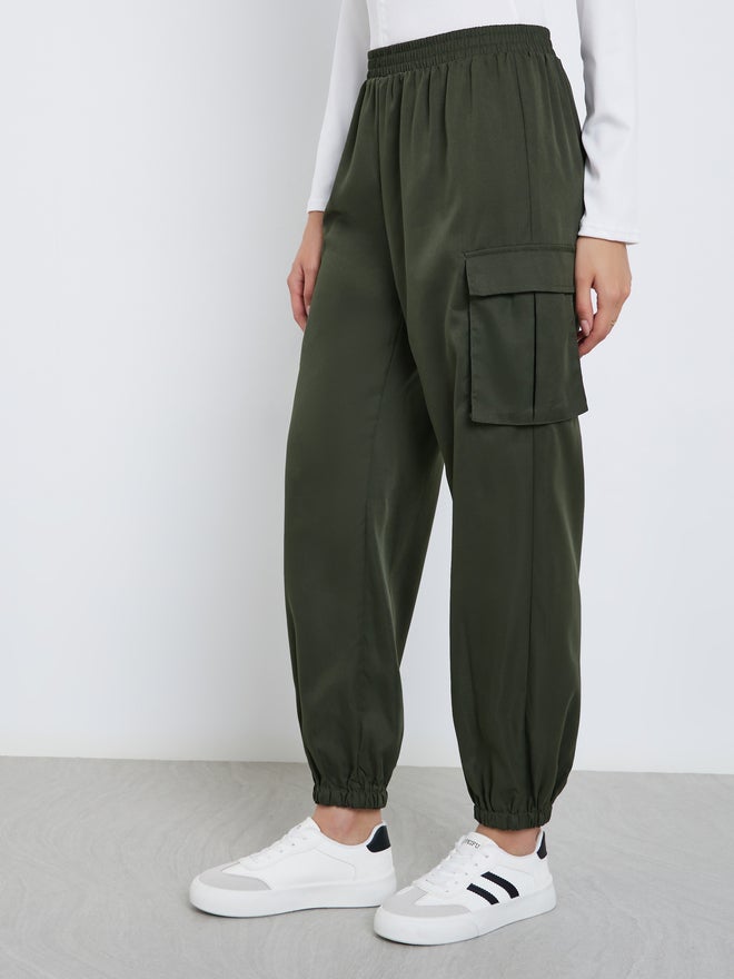 Take Two Dark Green Relaxed Fit Cargo Joggers - Image 2