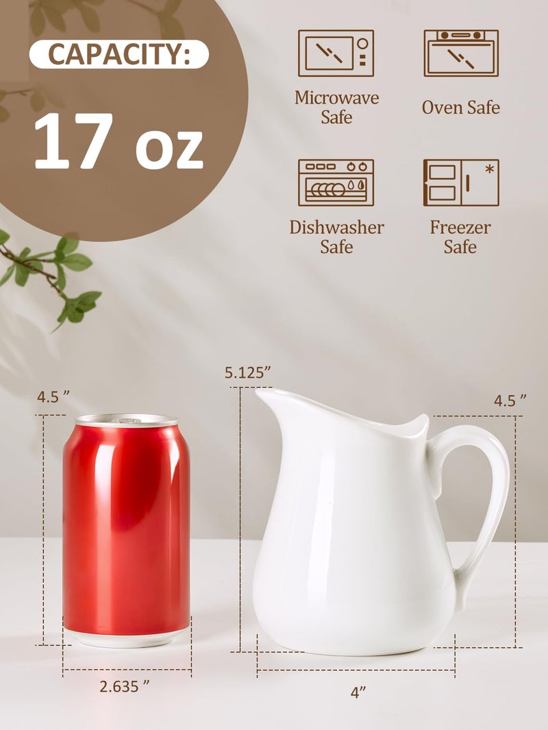 Yedio 17 oz Porcelain Milk Creamer Pitcher with Handle, White Creamer, Microwave & Freezer Safe - Image 2