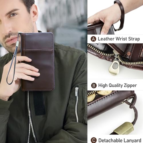 CONTACTS Travel Passport Wallet for Men Leather Family Passport Holder Travel Clutch Wallet Zipper Wrist Card Purse RFID Blocking with 13 Card Slot Fit up 4 Passports - Image 3