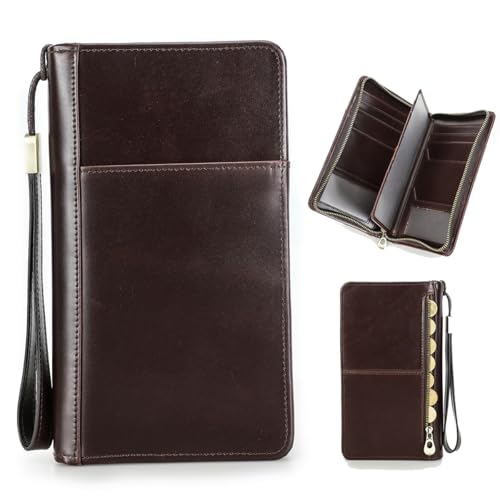 CONTACTS Travel Passport Wallet for Men Leather Family Passport Holder Travel Clutch Wallet Zipper Wrist Card Purse RFID Blocking with 13 Card Slot Fit up 4 Passports - Image 1