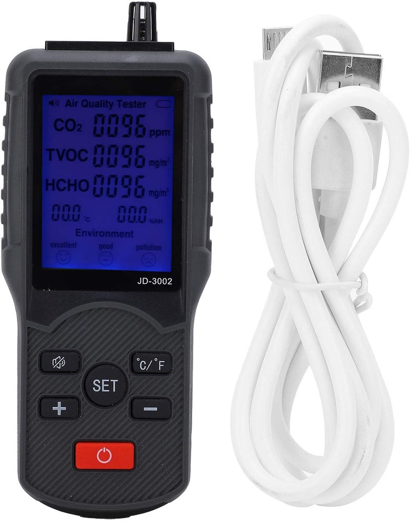 Air Quality Monitor, CO2 TVOC Temperature Humidity Detector Multifunctional Air Quality Tester for Home Air Quality Monitor Indoor for Home Office School - Image 1