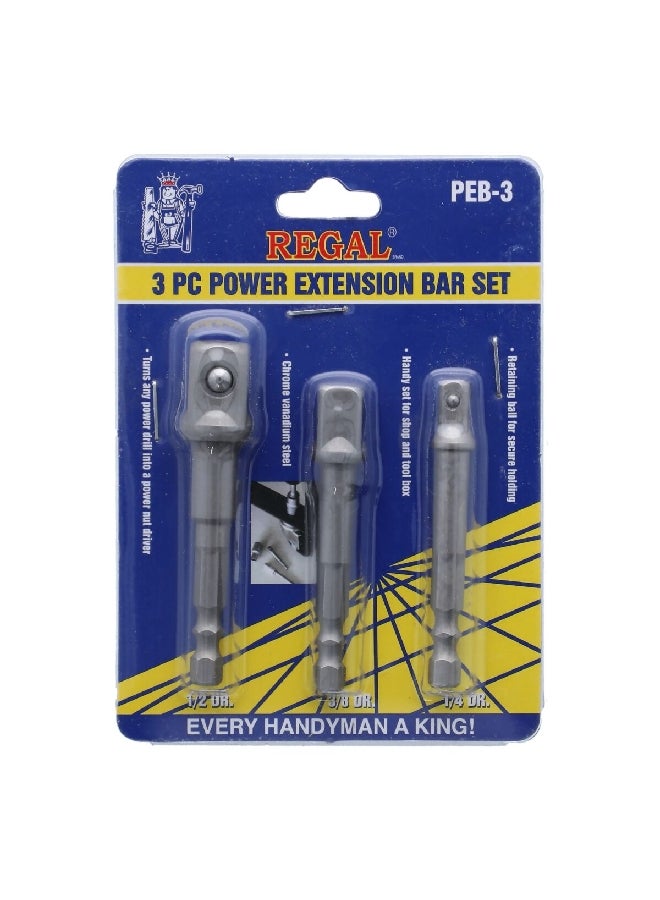 Regal 3-Piece Chrome-Vanadium Steel Power Extension Bar Set Grey 1.8 x 14.2 x 8.8 cm PEB-3 - Image 1