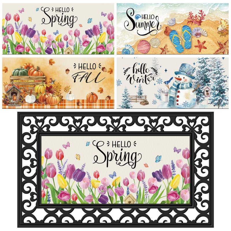 Tinideya Doormat Inserts Seasonal Entrance Doormats Spring Summer Interchangeable Welcome Doormats Welcome Mat for Holiday Front Door Entrance Decor, 22 x 10 Inches(No Frame)(Seasons) - Image 1