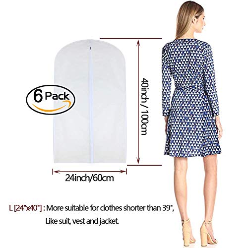 HomeClean Garment Bags for Hanging Clothes 24'' x 40'' Suit Hanging Garment Bags White Breathable Suit Covers for Closet Full Zipper Dust Cover for Suits Dance Clothes Closet Pack of 6 - Image 2