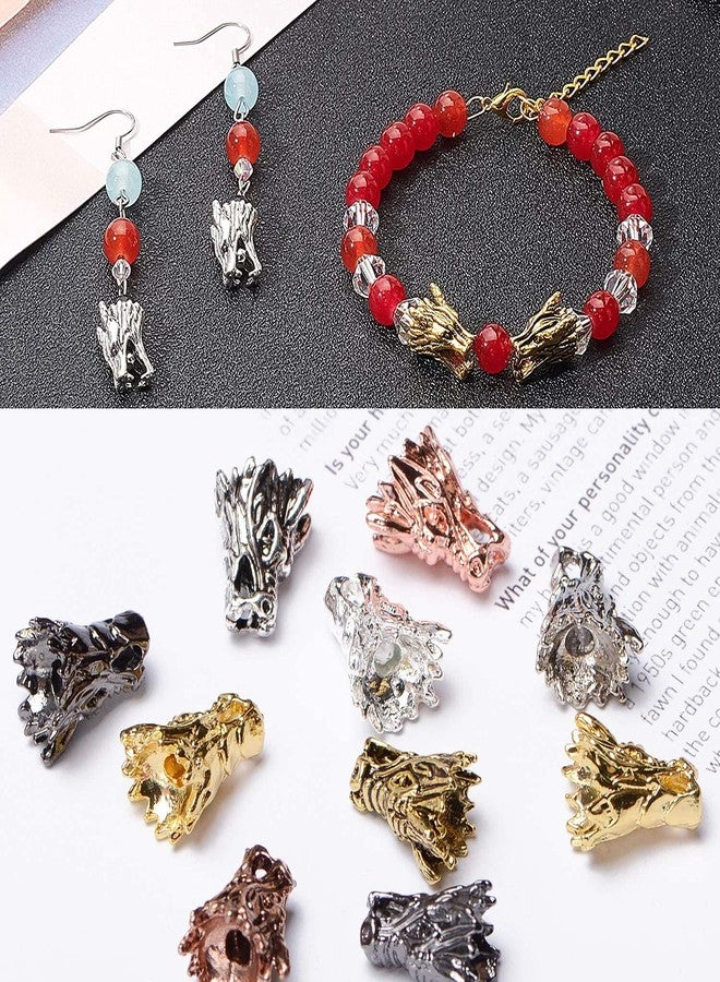 AD Beads Solid Metal 10 Pieces 12x15mm Dragon Head Spacer Assorted Mixed Color Beads - Image 4
