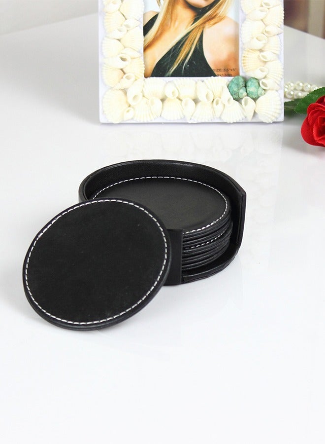DUNISO Coasters for Drinks 6 PCS PU Leather Coaster with Holder, 10cm Anti-Slip Heat Insulation Drink Coaster Protect Table from Stains, Water Rings and Damage, Home Décor and Housewarming Gift - Image 5