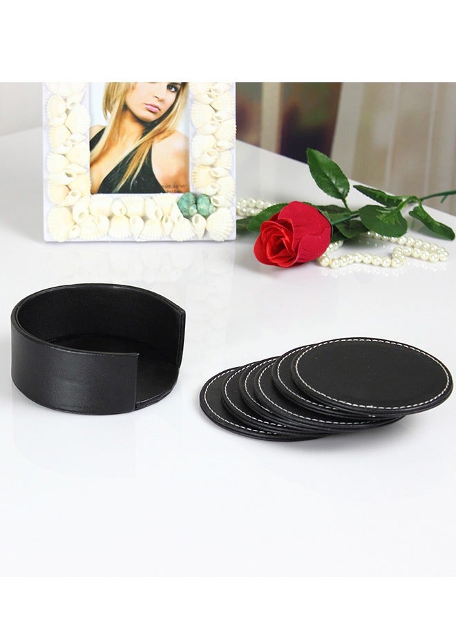 DUNISO Coasters for Drinks 6 PCS PU Leather Coaster with Holder, 10cm Anti-Slip Heat Insulation Drink Coaster Protect Table from Stains, Water Rings and Damage, Home Décor and Housewarming Gift - Image 4