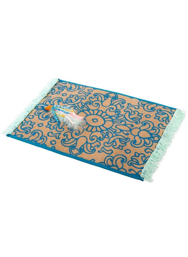 Petlinks Rowdy Rug Jute Scratch Mat with Feather Cat Toy & Playful Fringe, 20" L X 0.5" W X 14" H - Image 1