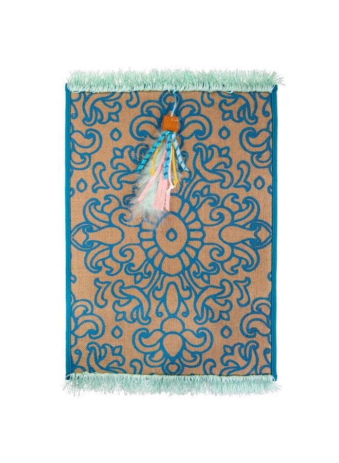 Petlinks Rowdy Rug Jute Scratch Mat with Feather Cat Toy & Playful Fringe, 20" L X 0.5" W X 14" H - Image 3